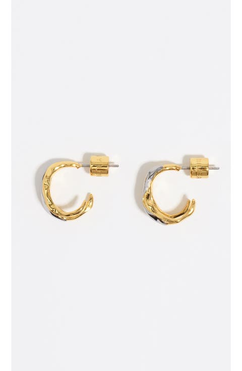 Two-Tone Textured Double Hoop Earrings