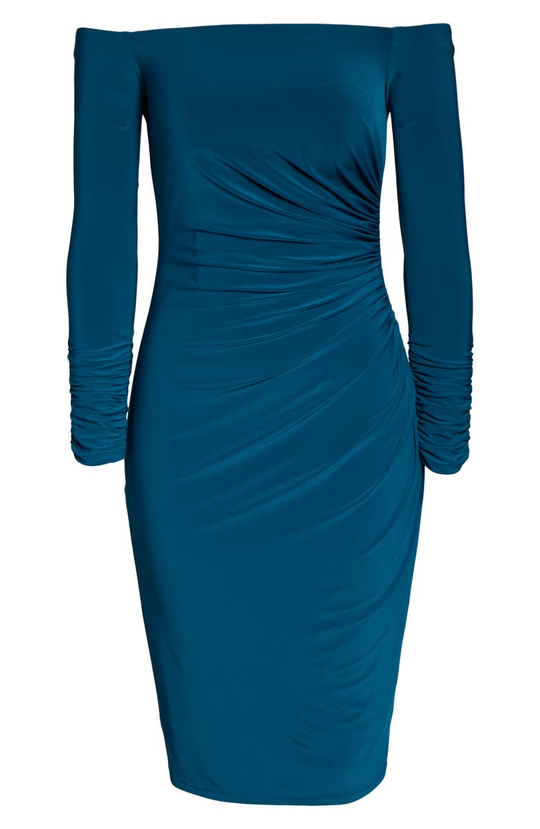 Eliza J Off the Shoulder Long Sleeve Ruched Cocktail Dress, Alternate, color,