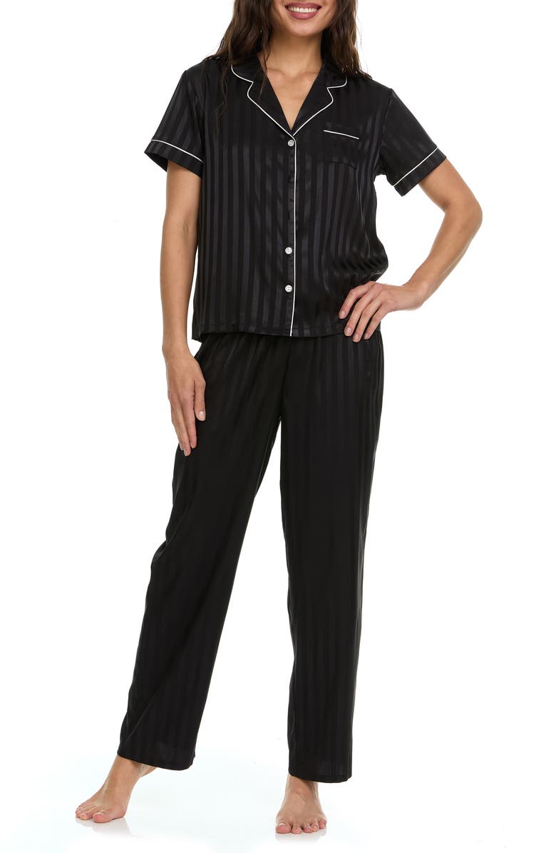 Flora By Flora Nikrooz Angela Jacquard Stripe Long Pajamas, Alternate, color, Black