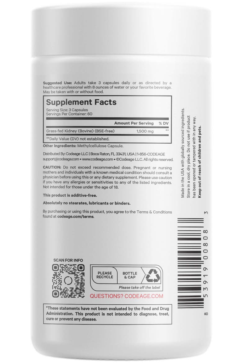 Grass-Fed Beef Kidney Glandular Supplement, Alternate, color, White