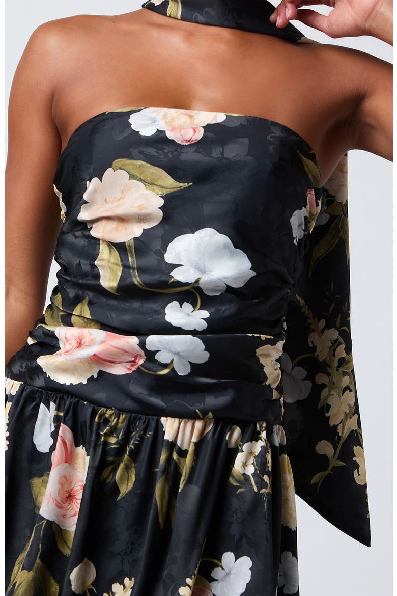 Lucy Strapless Bubble Hem Minidress, Alternate, color, BLACK FLORAL