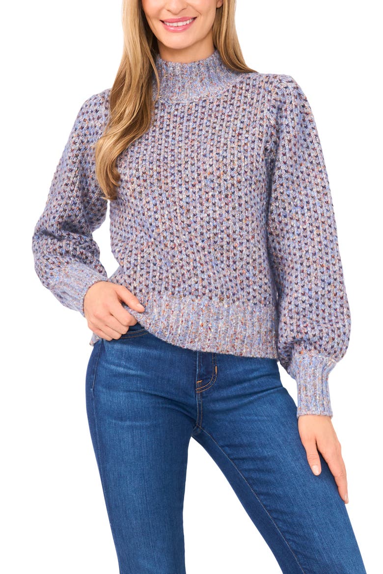Marled Blouson Sleeve Jacquard Sweater, Main, color, LIGHT BLUE MULTI