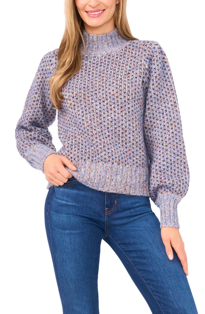 CeCe Marled Blouson Sleeve Jacquard Sweater, Main, color, Lt Blue Multi