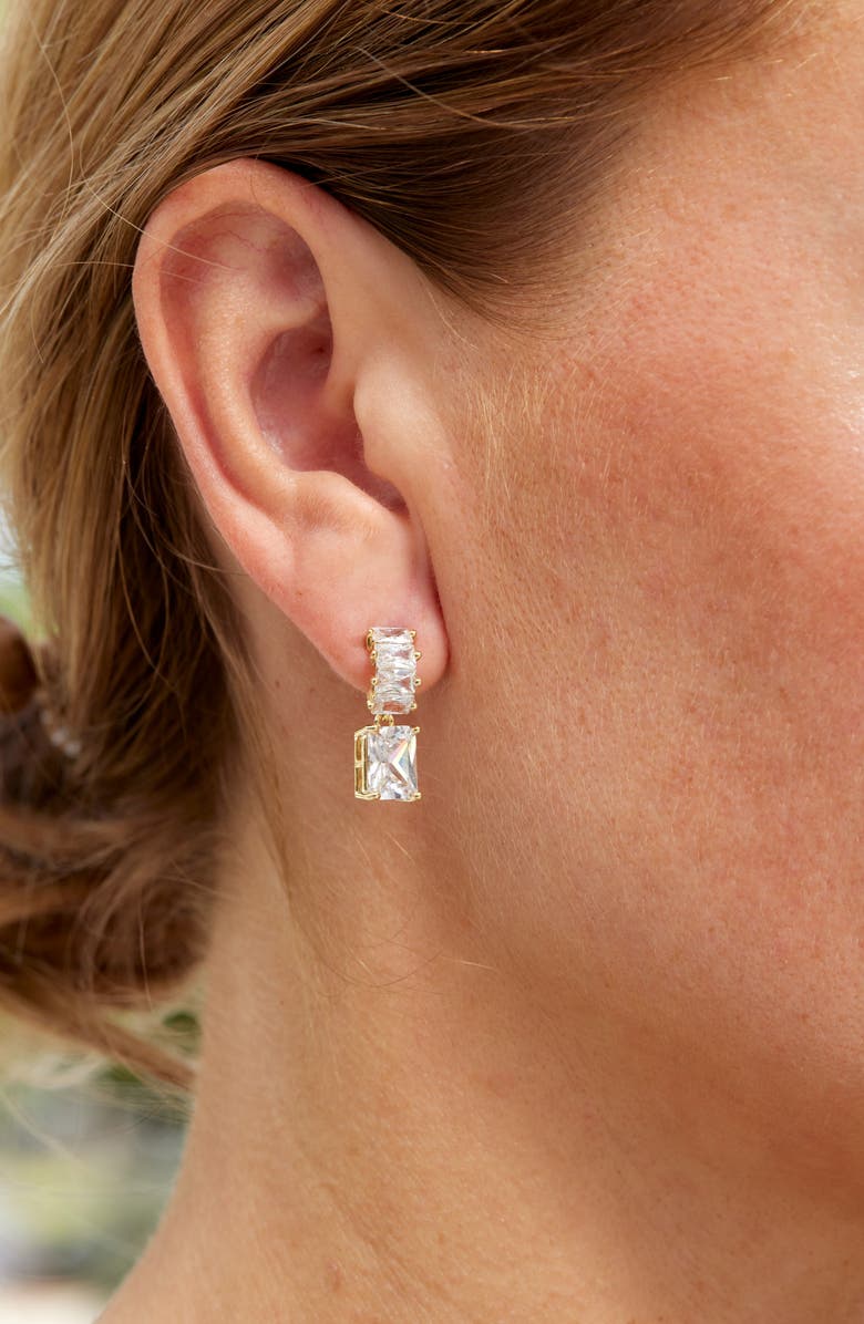 SAVVY CIE JEWELS 18K Gold Plated Cubic Zirconia Drop Earrings, Alternate, color, Yellow