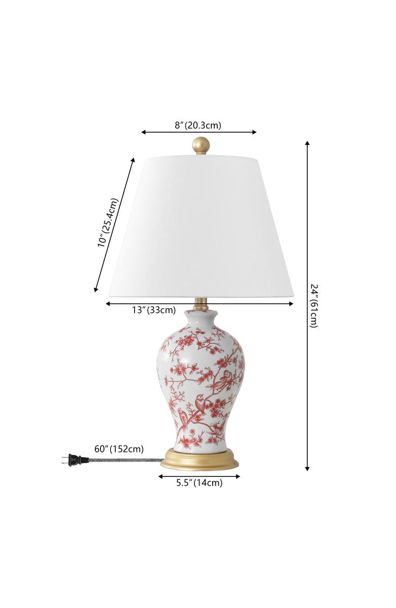 JONATHAN Y Grace French Country Cottage Ceramic/Iron Floral Urn LED Table Lamp, Alternate, color, White/Red