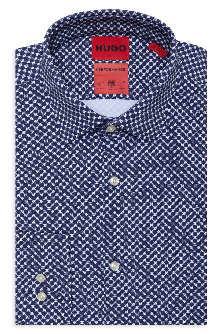 Kenno Trim Fit Performance Dress Shirt, Alternate, color, DARK BLUE