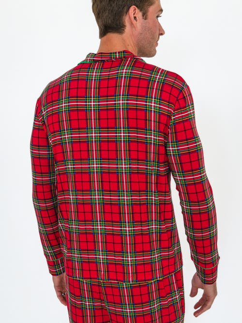 Rufflebutts Softsnooze Adult Gender Inclusive Holiday Button Up Pajama Set In Red