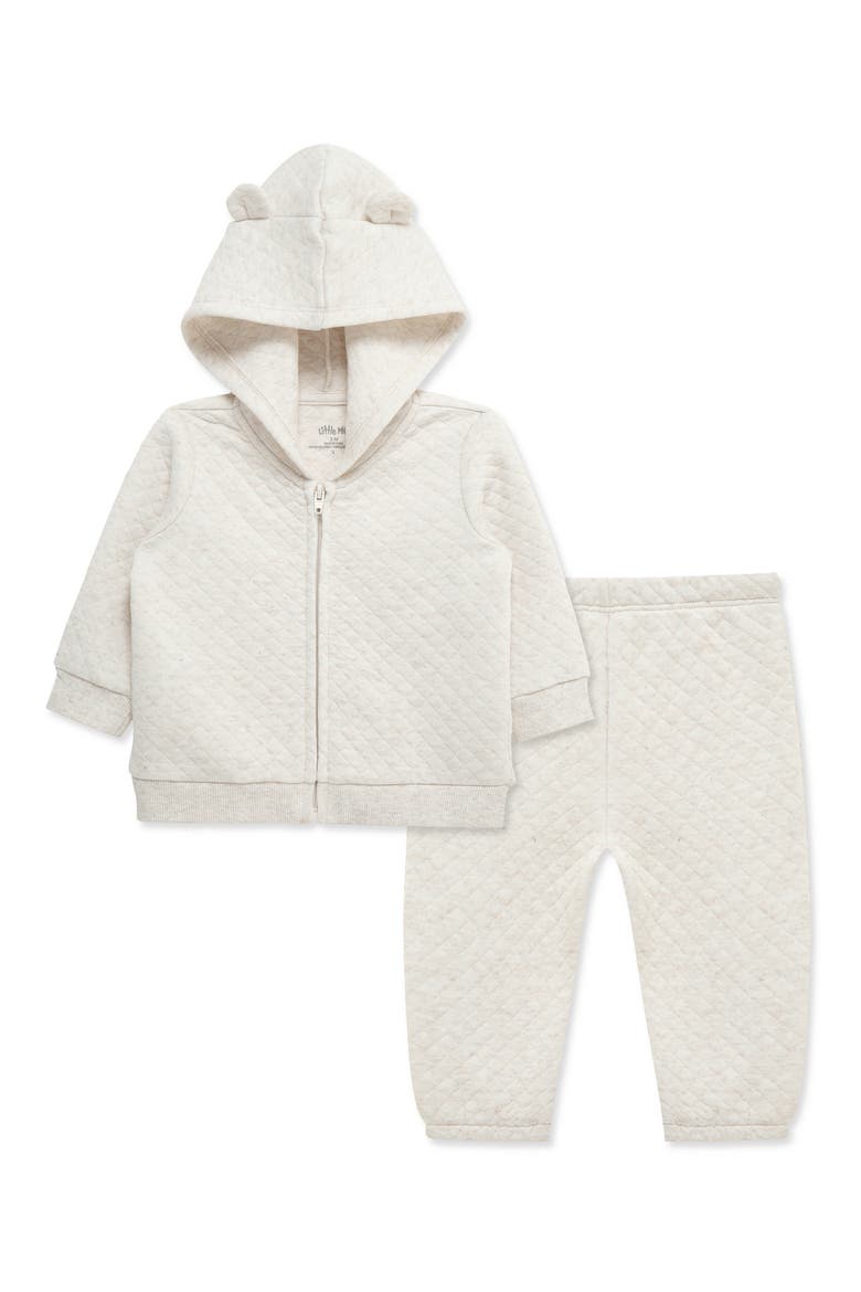 Oatmeal Quilted Hoodie & Pants Set, Alternate, color, OATMEAL HEATHER