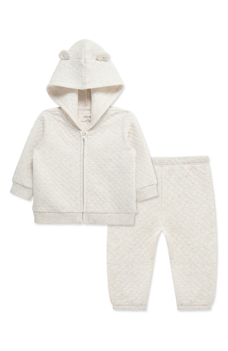 Little Me Oatmeal Quilted Hoodie & Pants Set, Alternate, color, Oatmeal Heather