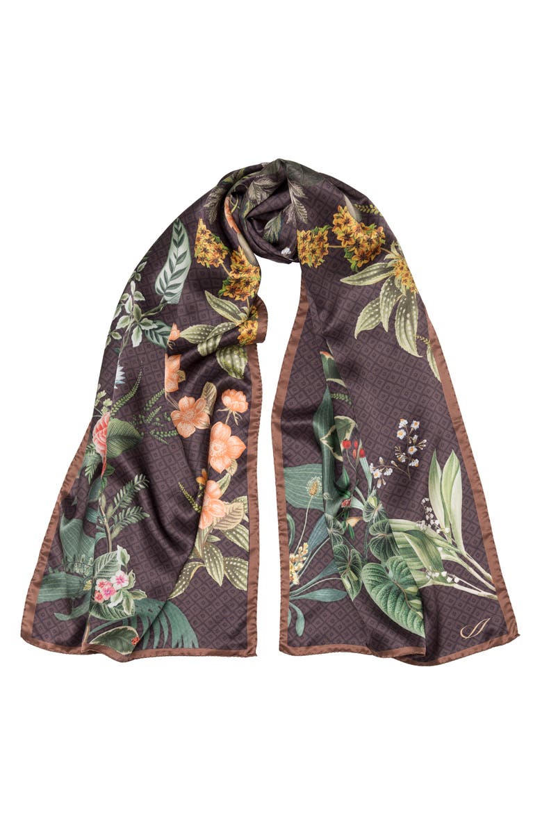Elizabetta Sara - Long Satin Silk Scarf for Women, Main, color, Chocolate