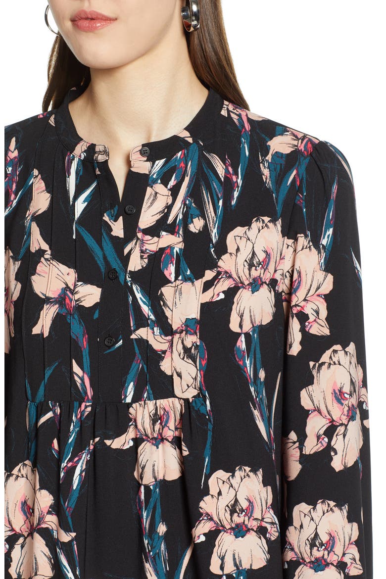 Pintuck Detail Shift Dress, Alternate, color, BLACK IRIS FLORAL