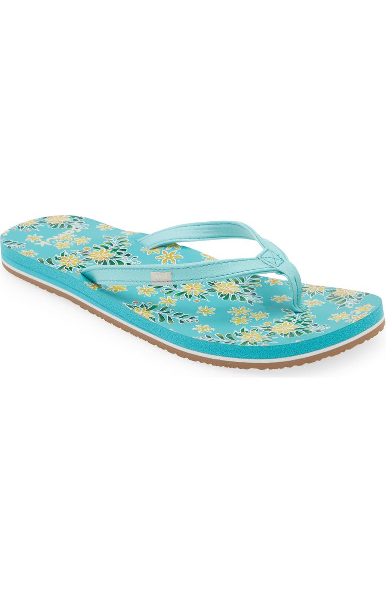 Sanuk Yoga Joy Floral Flip Flop, Main, color, Aqua Splash