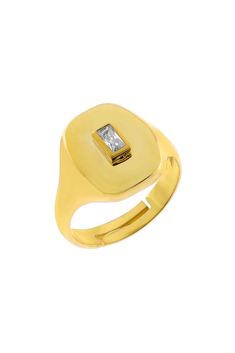 Cubic Zircnia Baguette Signet Ring, Main, color, GOLD
