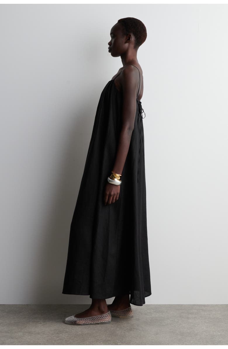 COS Pleated Linen Maxi Dress, Alternate, color, Black