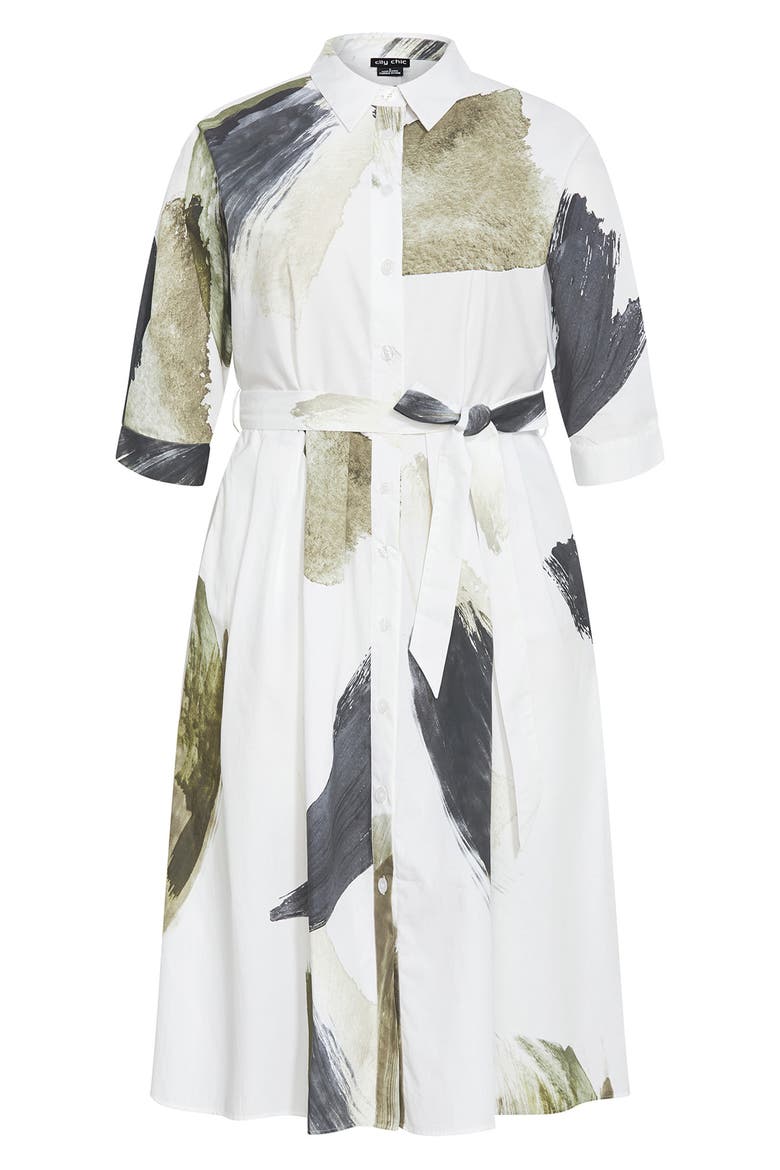 Angel Brushstroke Belted Cotton Shirtdress, Alternate, color, MUSE IVORY
