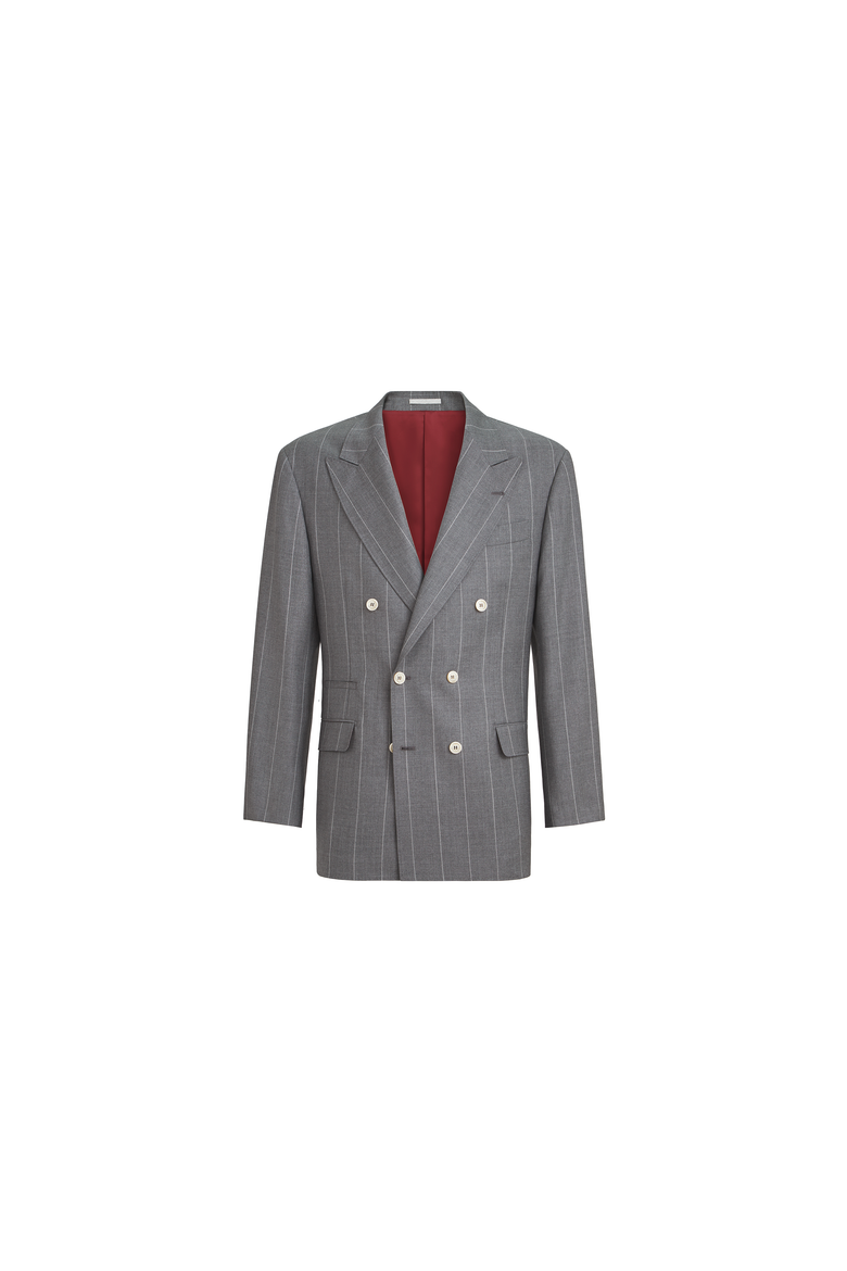 Virgin wool chalk stripe one-and-a-half breasted Tailor blazer, Alternate, color, Medium Grey