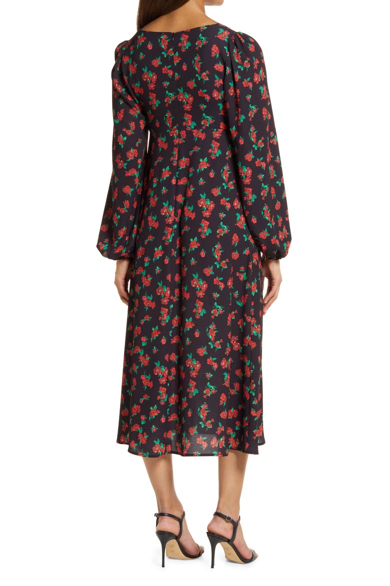 Puff Long Sleeve Tie Front Dress, Alternate, color, ROGUE FLORAL