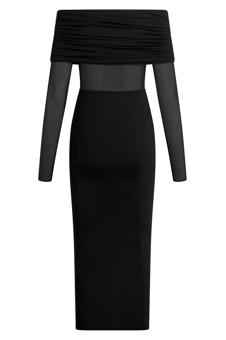 The New Era Ruched Off the Shoulder Long Sleeve Midi Dress, Alternate, color, BLACK