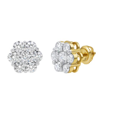 Swanky 14K Yellow Gold Diamond Cluster Earrings - 2.49ct.
