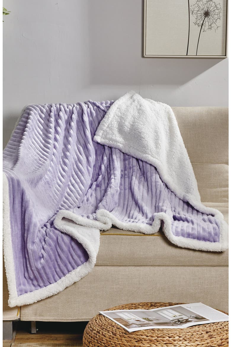 Corduroy Faux Shearling Throw Blanket, Main, color, LILAC