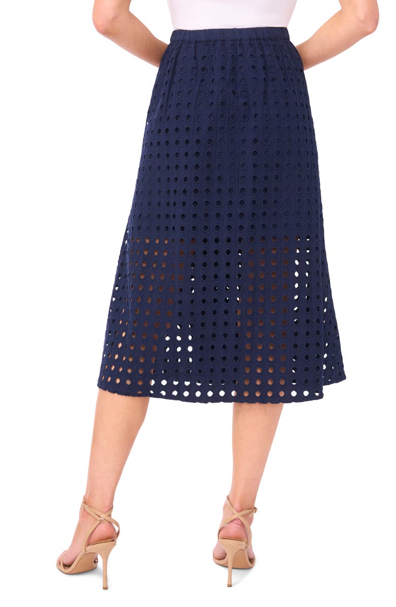 CeCe Eyelet Cotton Midi Skirt, Alternate, color, Classic Navy