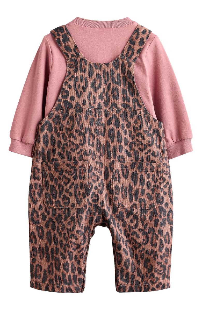 NEXT Long Sleeve Bodysuit & Leopard Print Overalls Set, Alternate, color, Brown