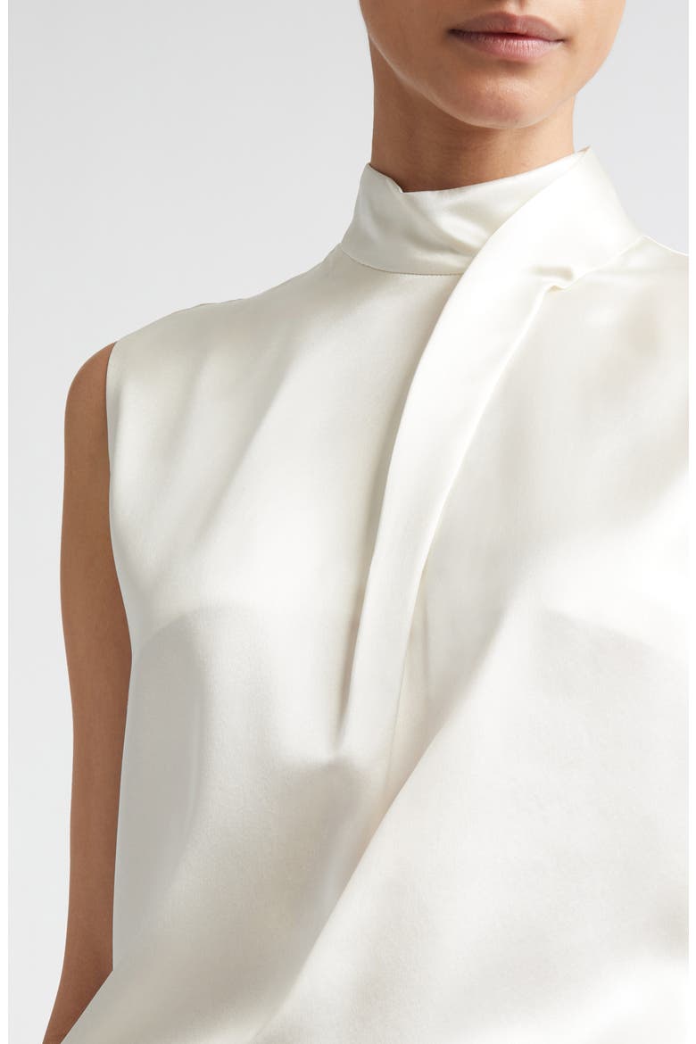 Twist Mock Neck Sleeveless Silk Satin Top, Alternate, color, IVORY