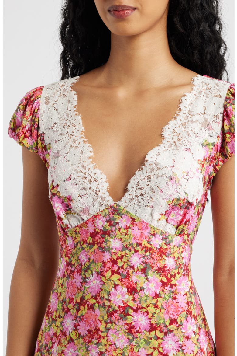 Eyelash Lace Trim Puff Sleeve Maxi Dress, Alternate, color, SPRING FLORAL