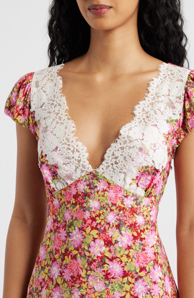 KITTENISH Eyelash Lace Trim Puff Sleeve Maxi Dress, Alternate, color, Spring Floral