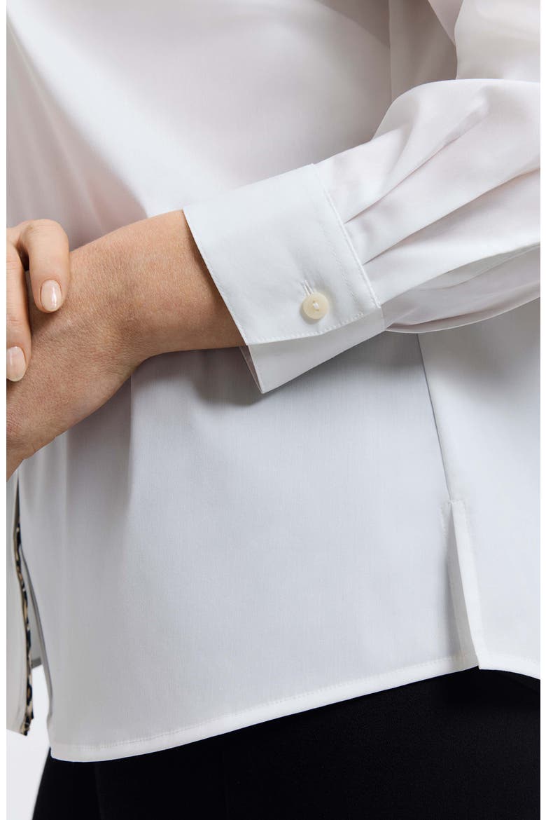 Marlee Leopard Trim Cotton Blend Button-Up Shirt, Alternate, color, WHITE
