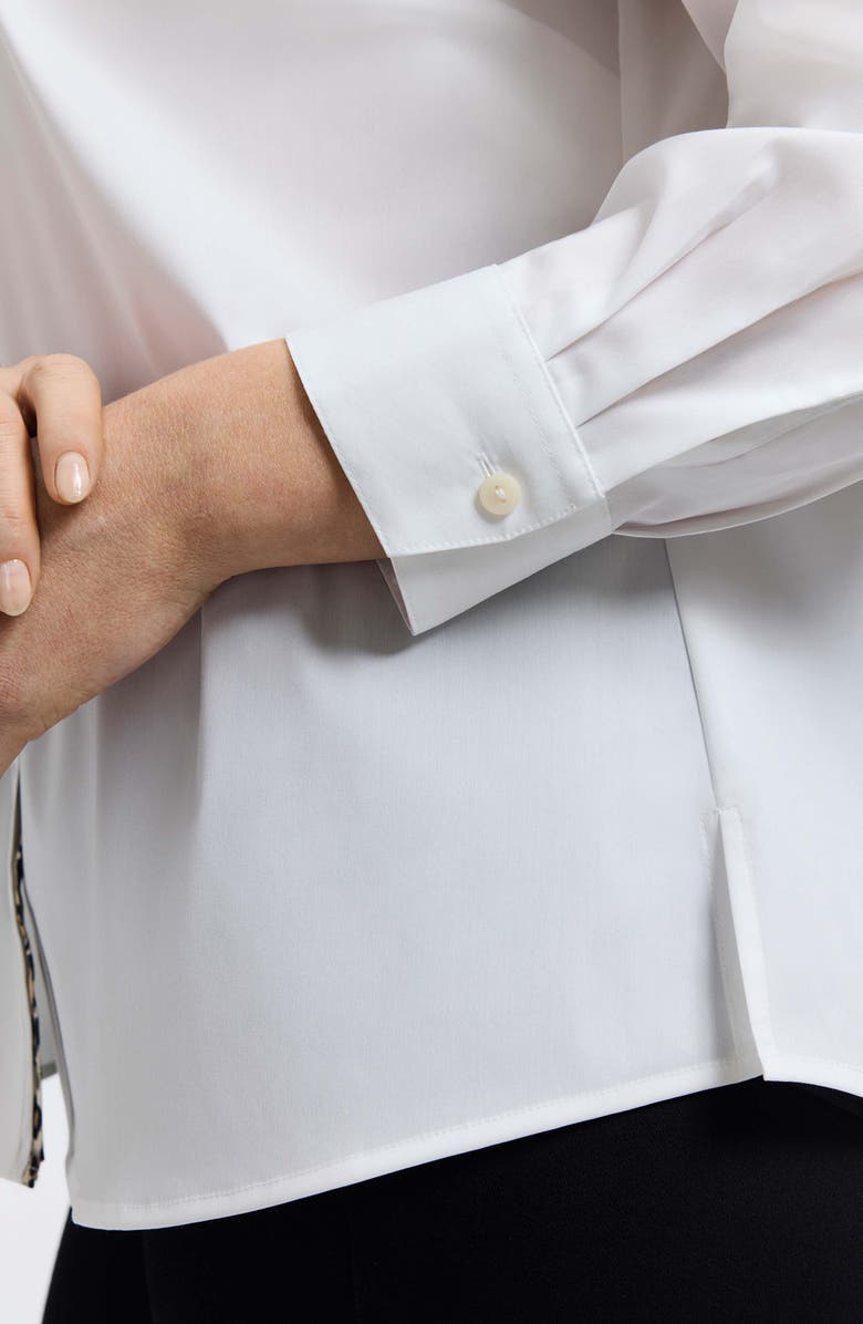 Foxcroft Marlee Leopard Trim Cotton Blend Button-Up Shirt, Alternate, color, White