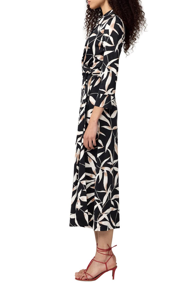 Sana Two Leaf Print Wrap Shirtdress, Alternate, color, BAY LEAF BLACK