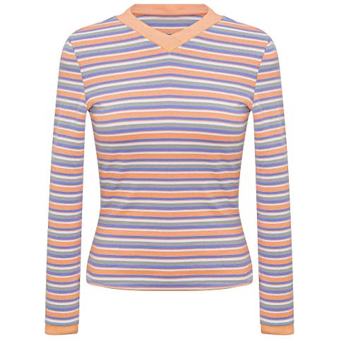 Striped Overlap V-Neck Contrast Cuff Top