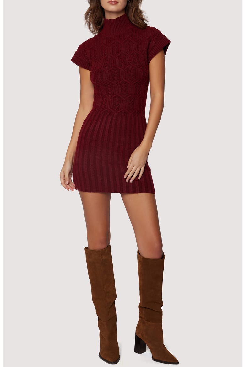 Beatrice Mixed Stitch Sweater Minidress, Main, color, BURGUNDY