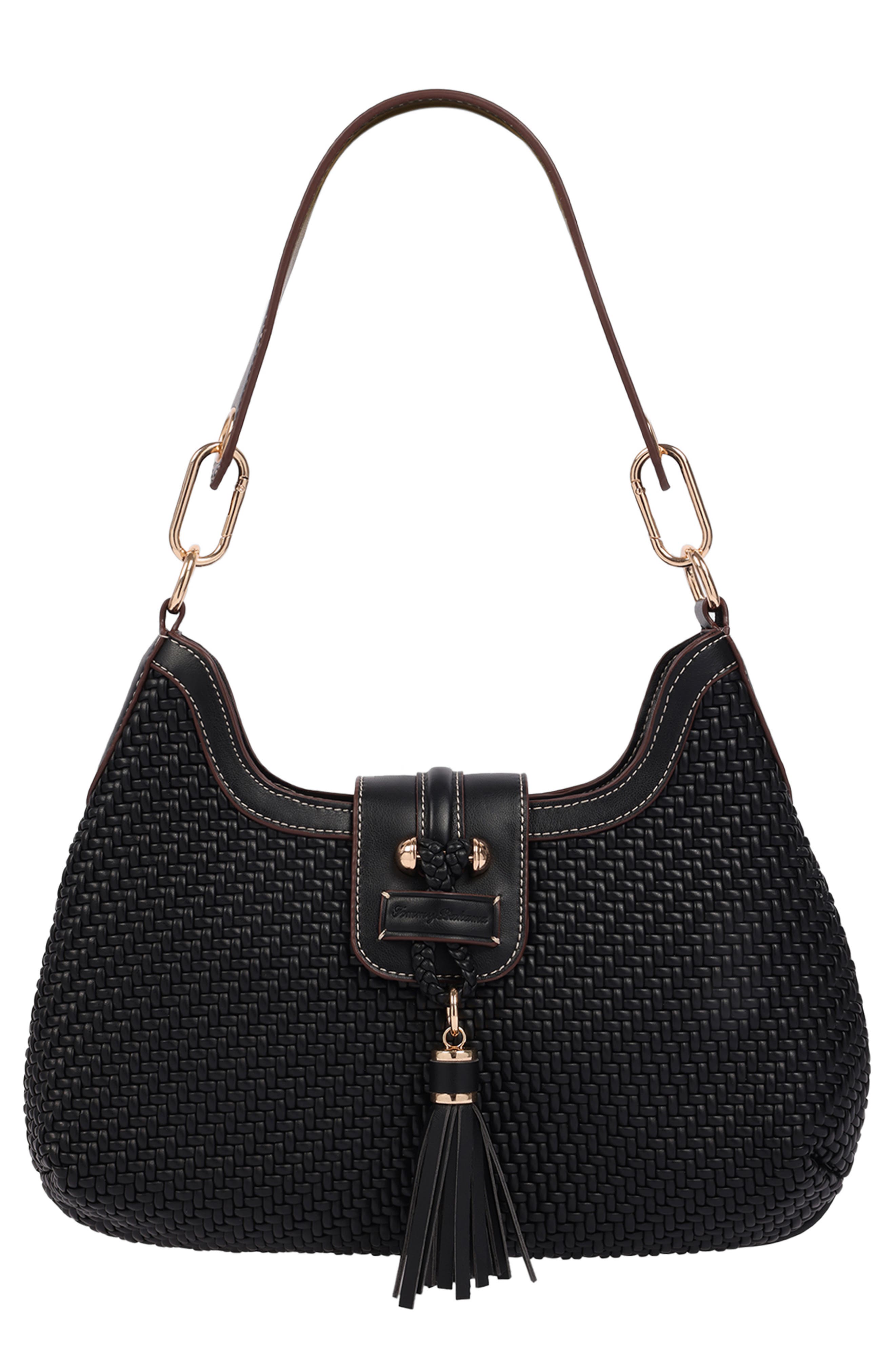 Tassel Tab Woven Faux Leather Hobo