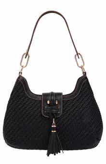 Tassel Tab Woven Faux Leather Hobo