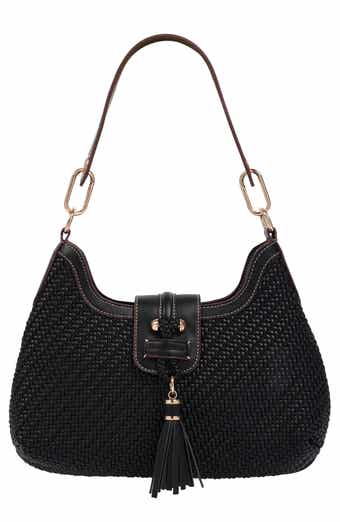 Tassel Tab Woven Faux Leather Hobo