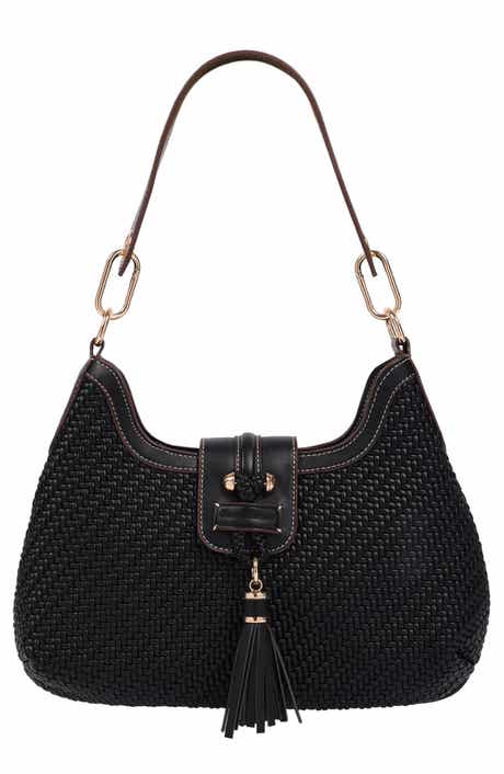 Tassel Tab Woven Faux Leather Hobo