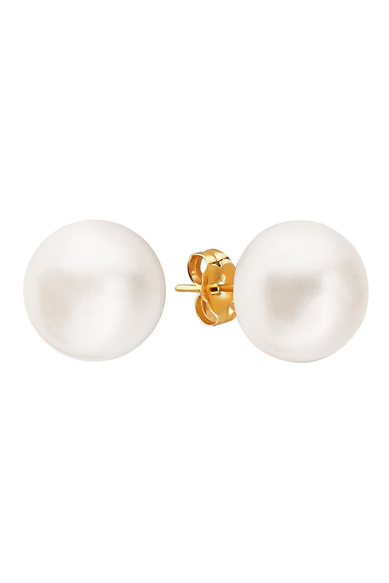 14K Yellow Gold 11mm Cultured Freshwater Pearl Stud Earrings, Main, color, WHITE