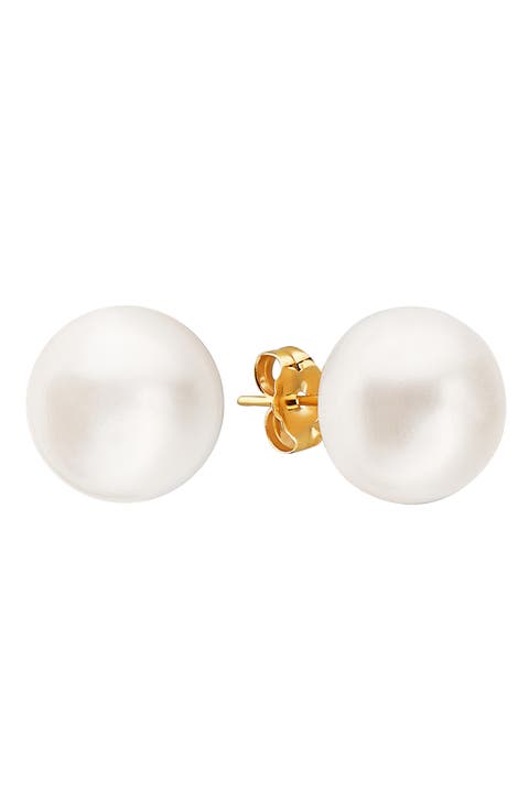 14K Yellow Gold 11mm Cultured Freshwater Pearl Stud Earrings