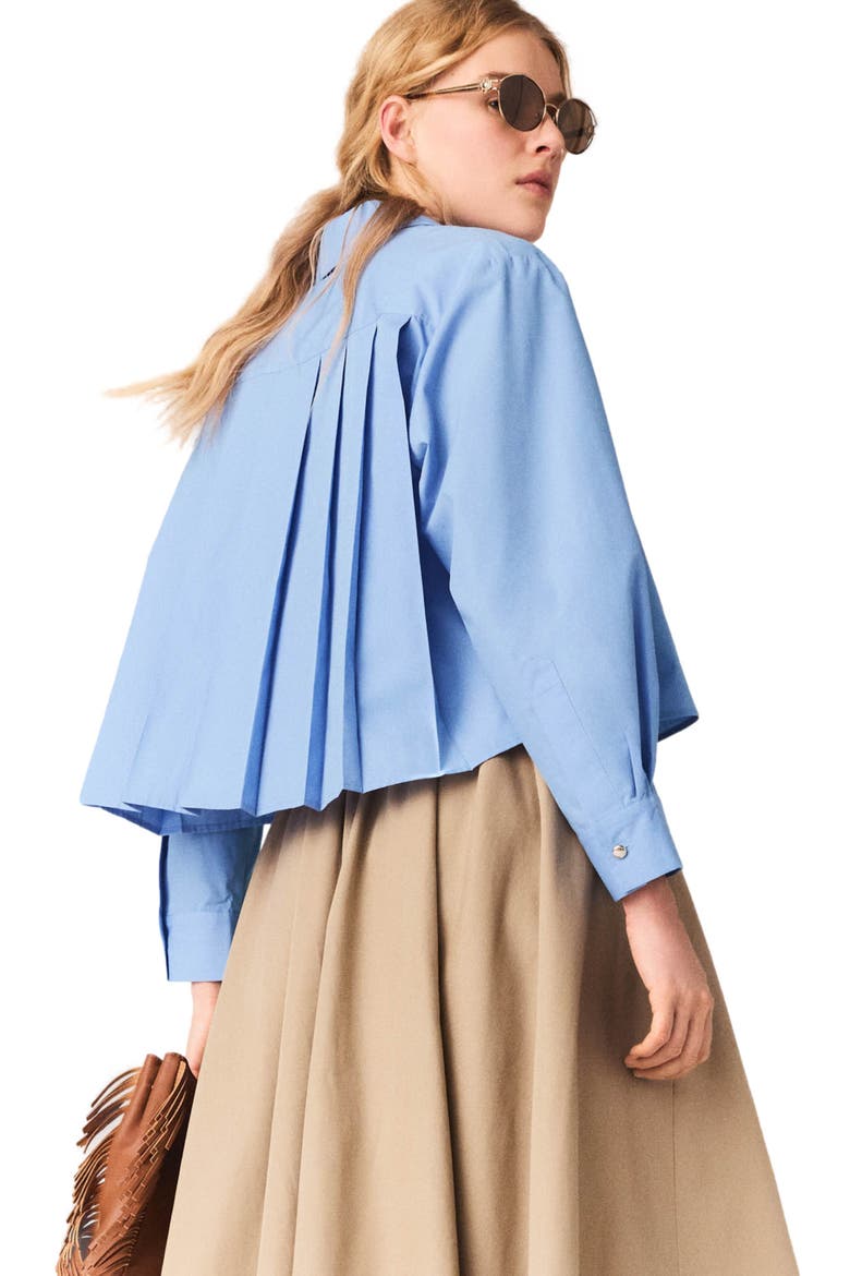 Pleated back embroidered shirt, Alternate, color, Blue