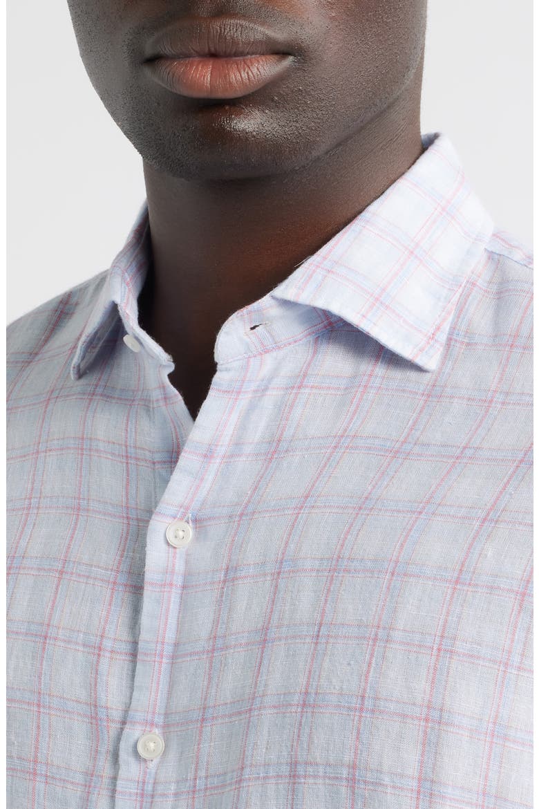 Frisbee Shadow Check Linen Button-Up Shirt, Alternate, color, STREAM BLUE