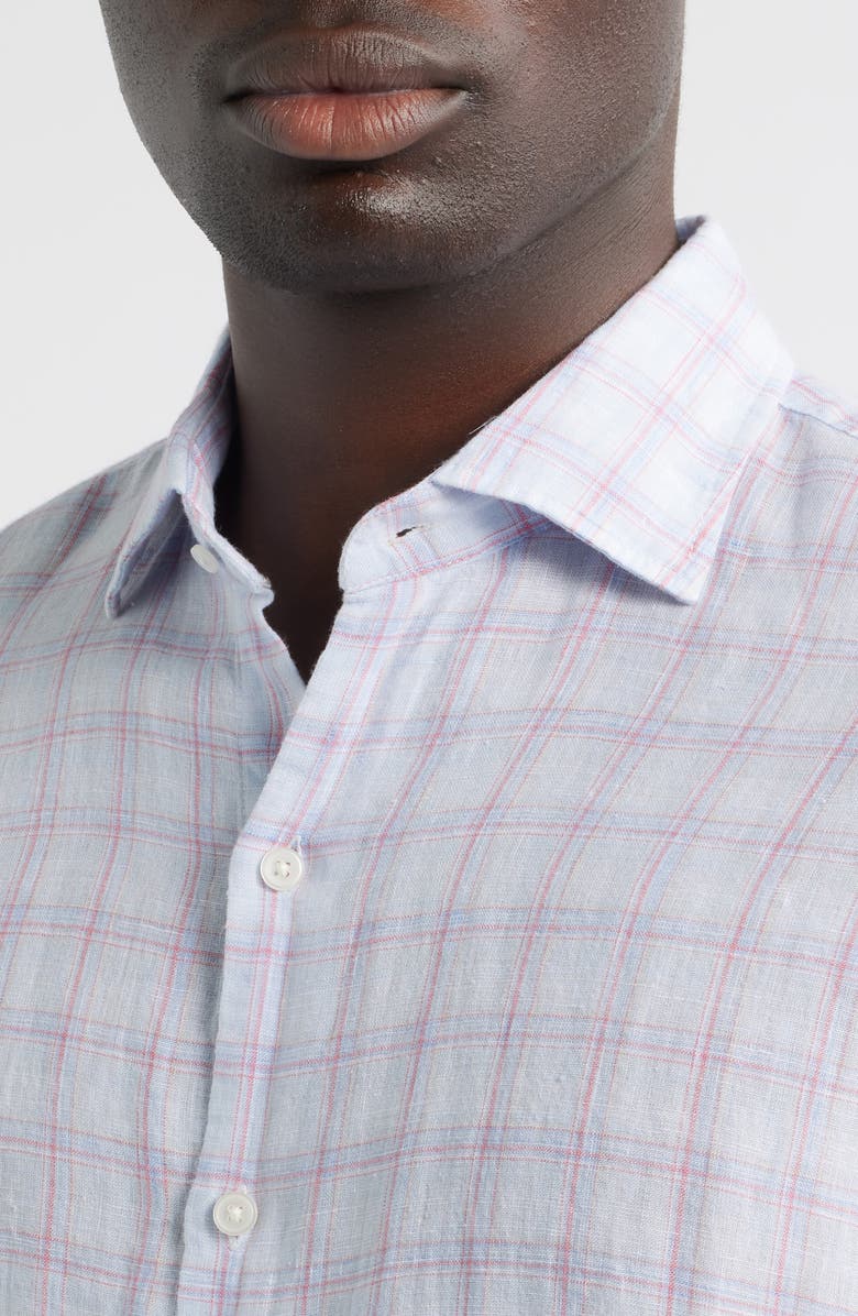 Peter Millar Frisbee Shadow Check Linen Button-Up Shirt, Alternate, color, Stream Blue
