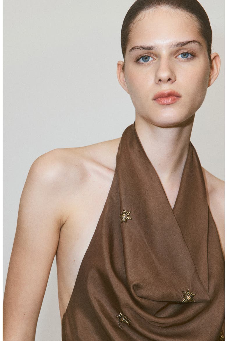 Beaded Halter Top, Alternate, color, BROWN