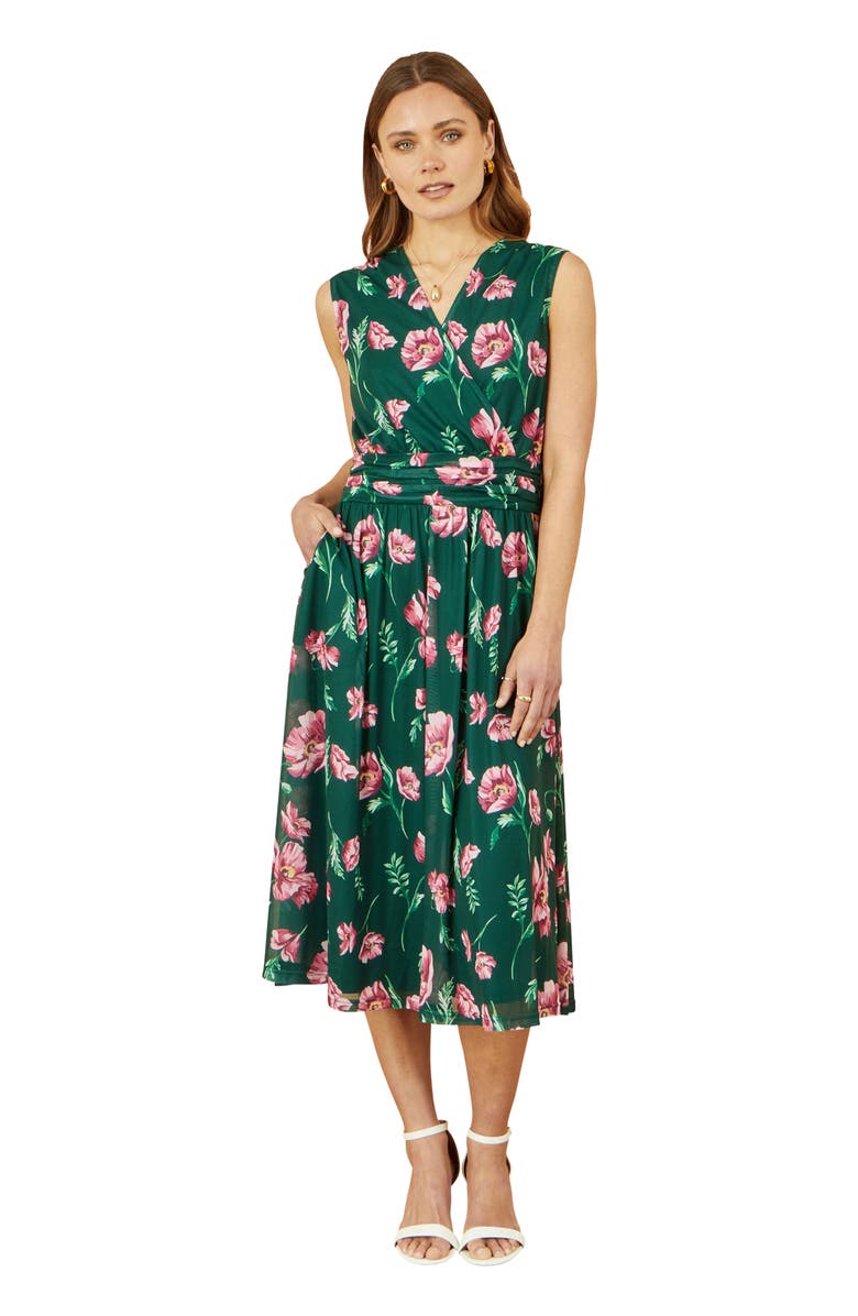 Yumi Mesh Stretch Midi Dress, Main, color, Green