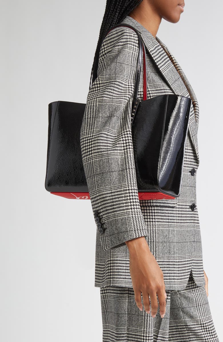 Christian Louboutin Mini Cabata Soft Crinkle Patent Leather Tote, Alternate, color, Black