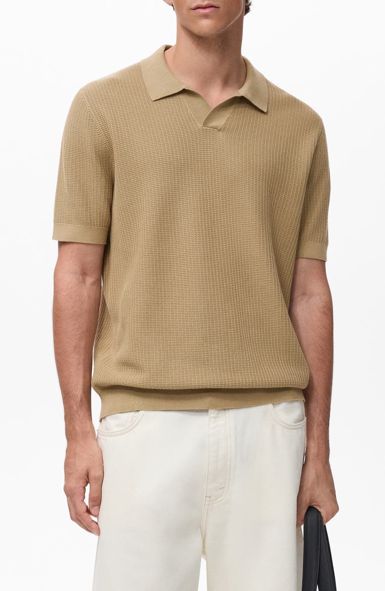 MANGO Rib Johnny Collar Polo, Main, color, Beige
