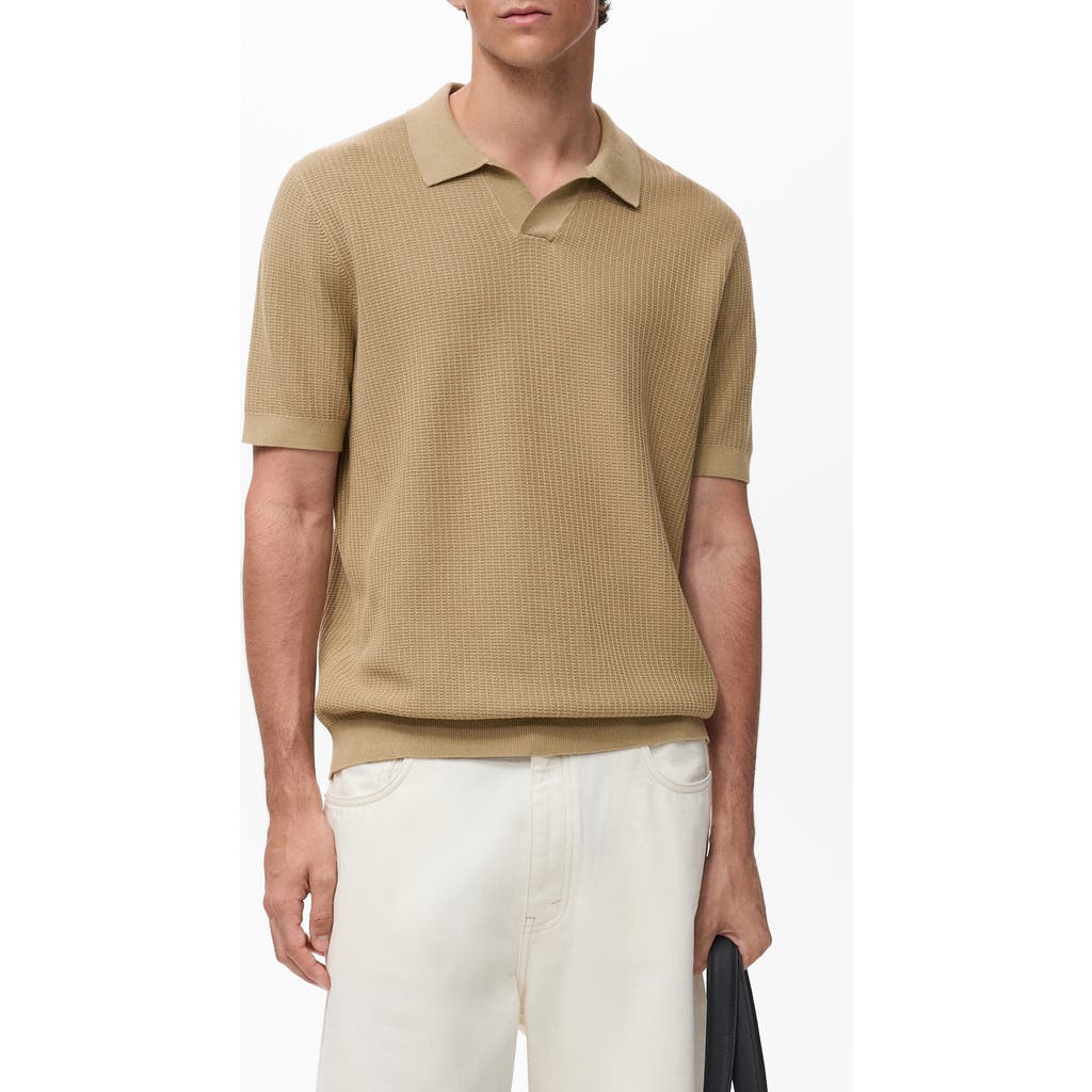Mango Rib Johnny Collar Polo In Brown