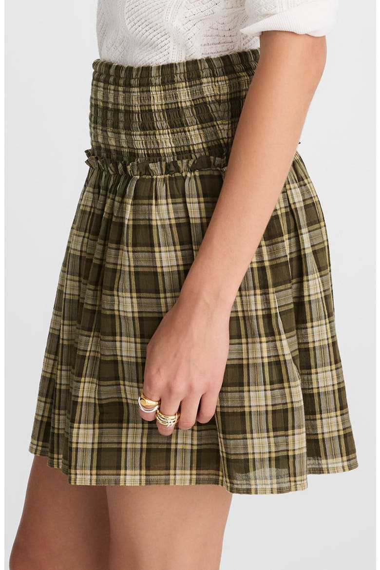 Smocked Waist Plaid Miniskirt, Alternate, color, FADED IVY