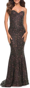 La Femme Strapless Sequin Gown
